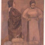 Torgbild Tallinn, 2 kvinnor, teckning