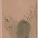 Tre man, teckning